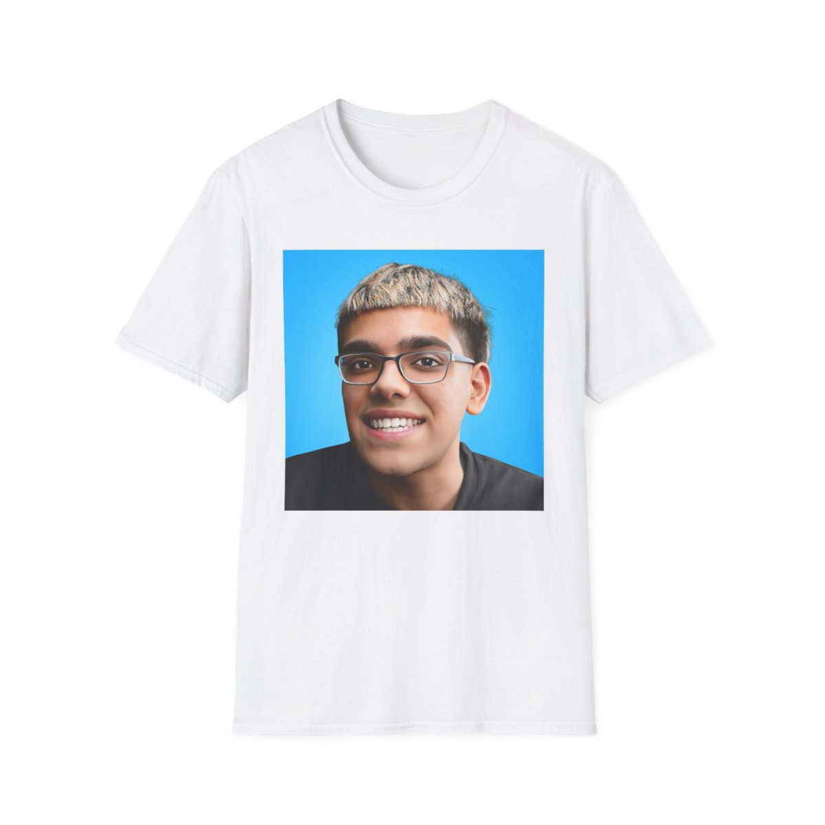 Portrait Photo T-Shirt | Custom Face Print Tee, Blue Background | Neon
