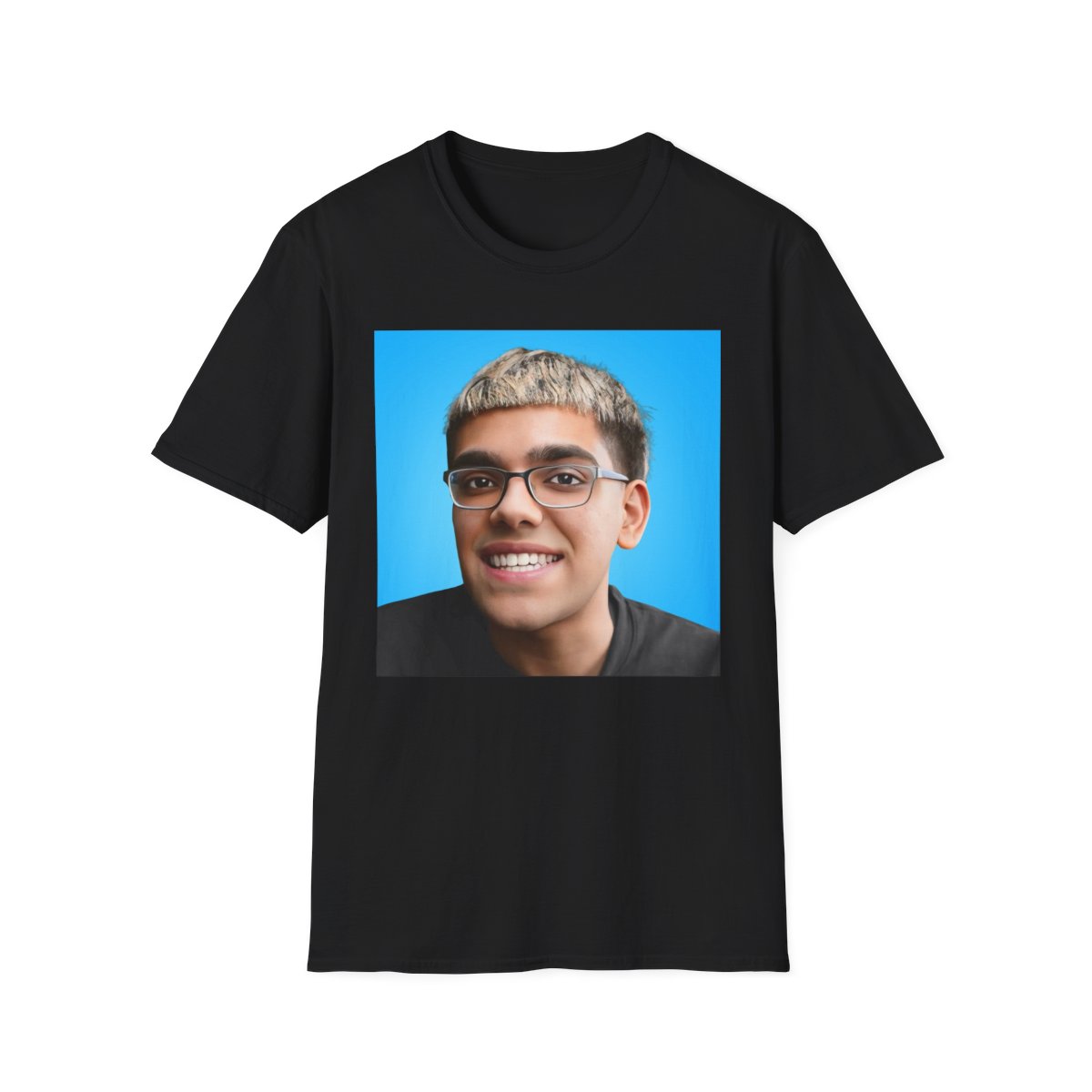 Portrait Photo T-Shirt | Custom Face Print Tee, Blue Background | Neon - alternate angle 2, merchandise